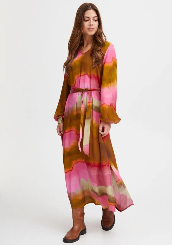 Fransa Ombre Print A-Line Maxi Dress, Pink Multi