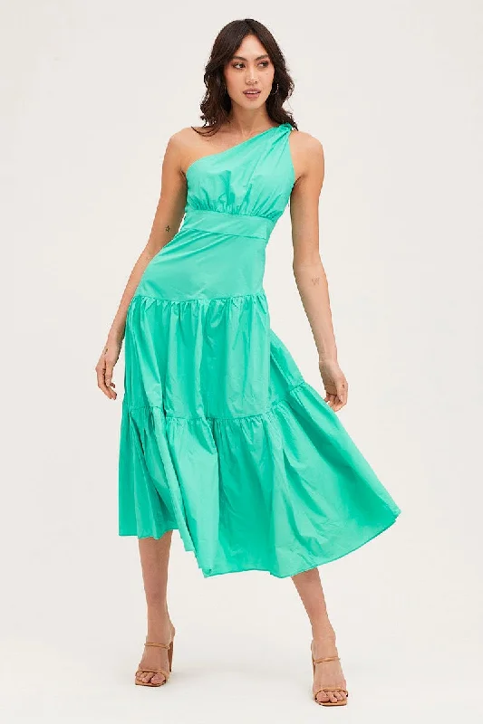 Green Maxi Dress One Shoulder Evening