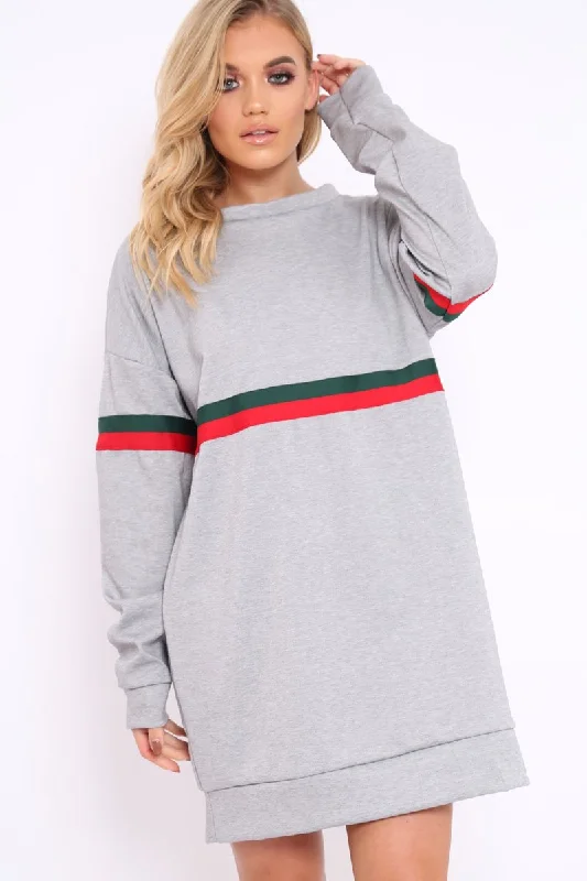 Grey with Sports Stripe Jumper Dress - Finley