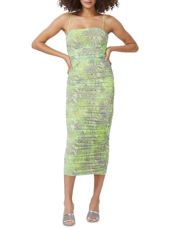 Hazel Womens Mesh Snake Print Sheath Dress