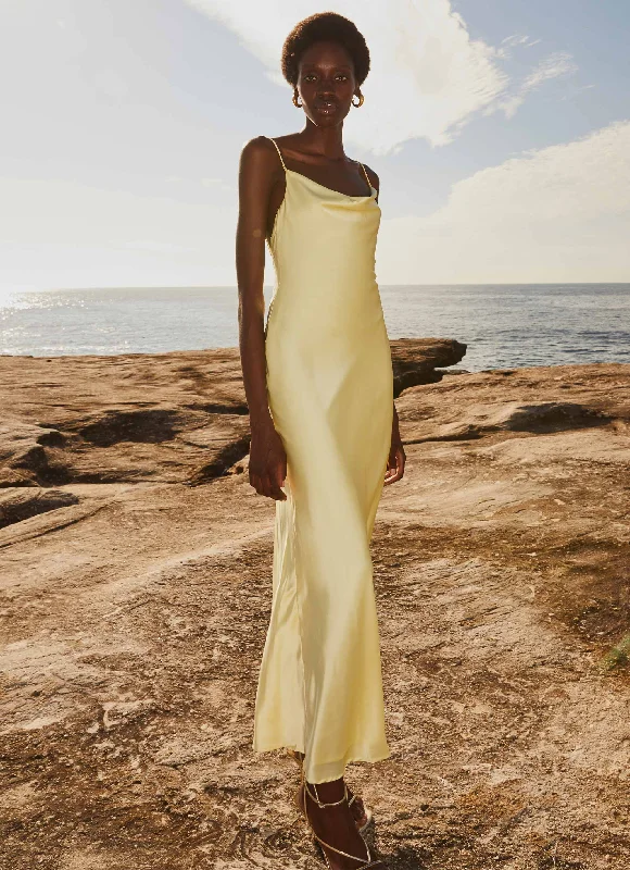 Joanna Satin Maxi Dress - Lemon