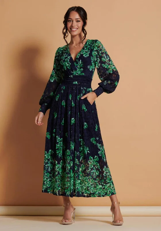 Jolie Moi Amica Symmetrical Print Lace Maxi Dress, Green