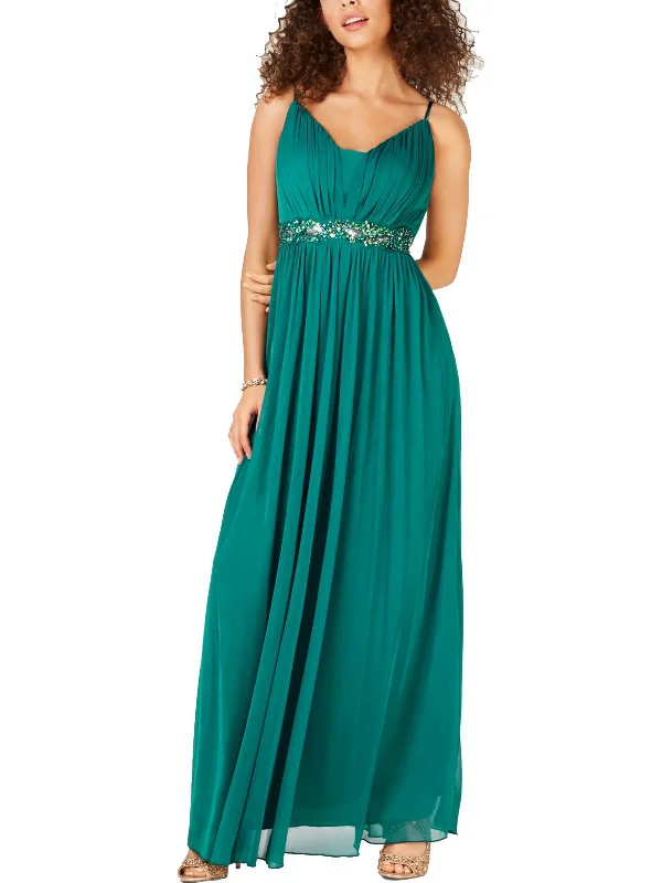 emerald green prom dress -Juniors Womens Beaded Grecian Formal Dress