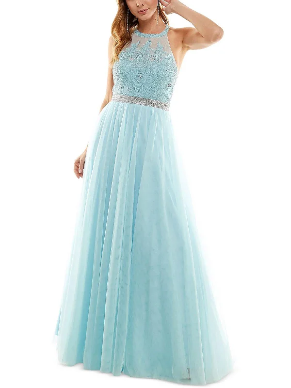 embellished prom dress -Juniors Womens Halter Embroidered Formal Dress