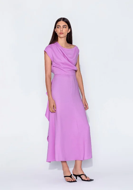 Kameya Ruffle Draped Detail Maxi Dress, Lilac