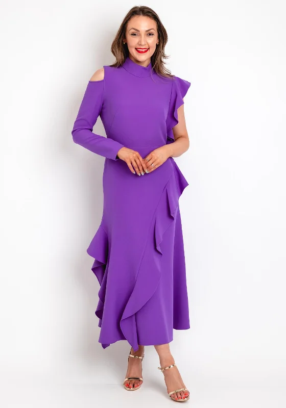 Kameya High Neck Ruffle Detailing Maxi Dress, Lavender