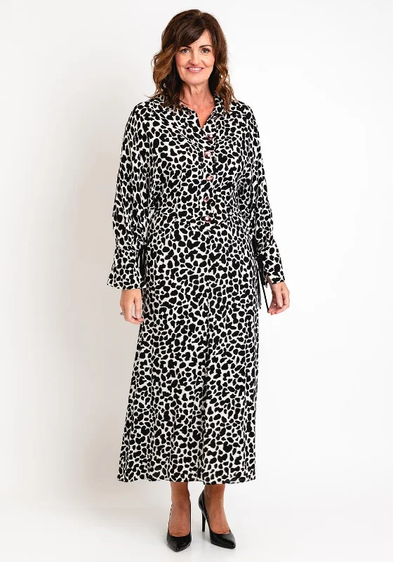 Kameya Spot Print A-line Shirt Maxi Dress, Black & White