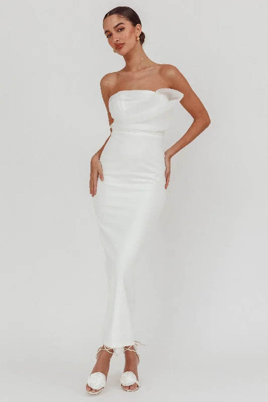 sheath maxi dress -Karaline Strapless Bust Accent Maxi Dress White