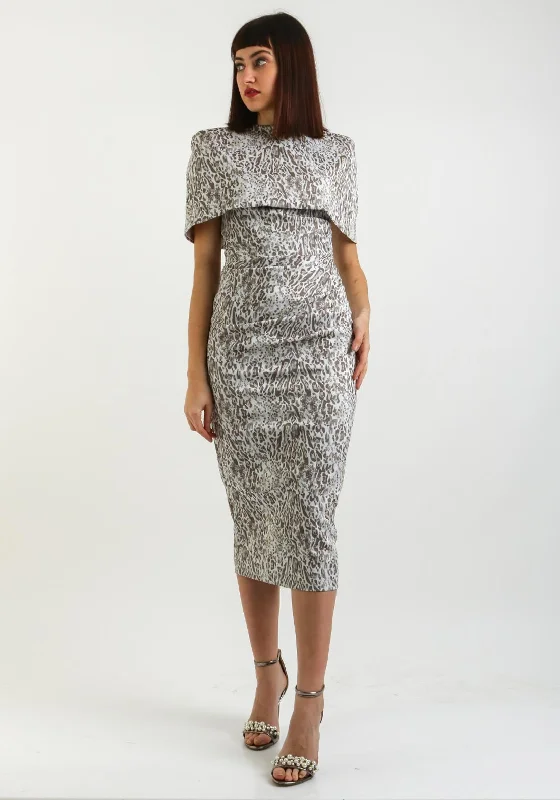 Kevan Jon Alice Bodycon Midi Dress & Cape, Cream & Brown