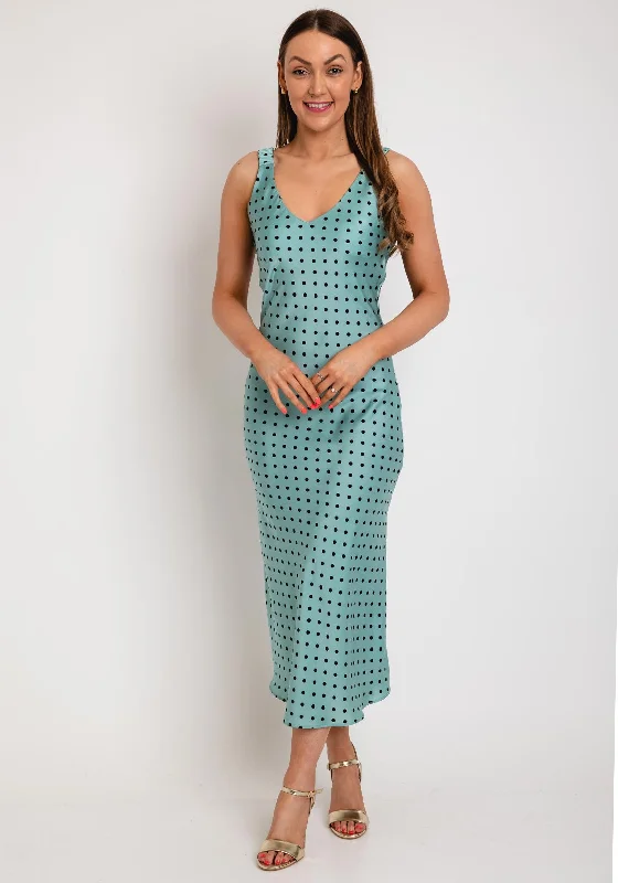 The Sofia Collection V Neck Polka Dot Maxi Dress, Duck Egg