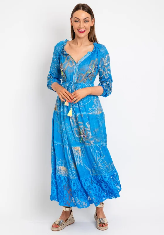 Serafina Collection Bead Flower Maxi Dress, Blue