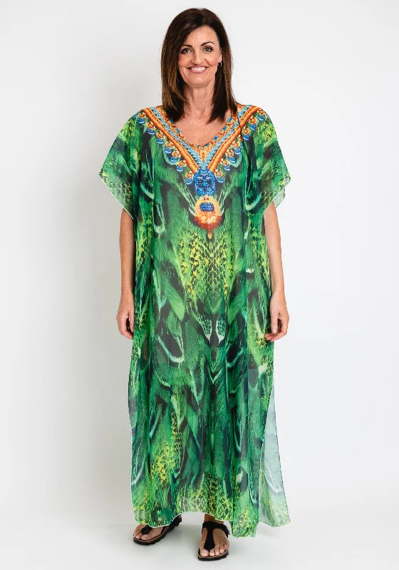 The Serafina Collection One Size Maxi Kaftan Dress, Green