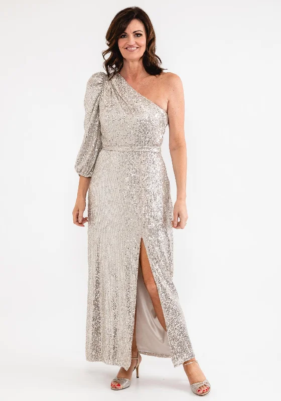 Laura Bernal One Shoulder Sequin Maxi Dress, Nude