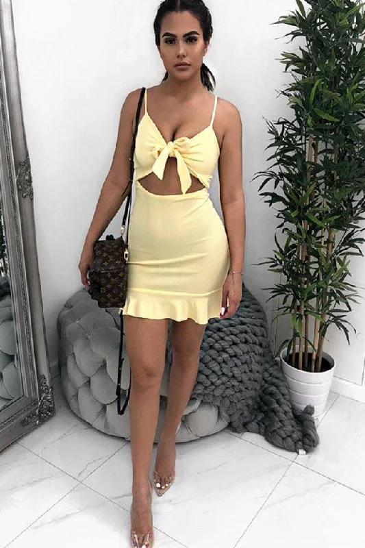 Lemon Tie Front Ruffle Hem Mini Dress - Darianna