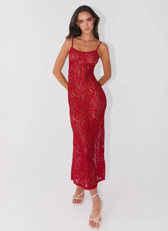 Leona Lace Maxi Dress - Red Rose