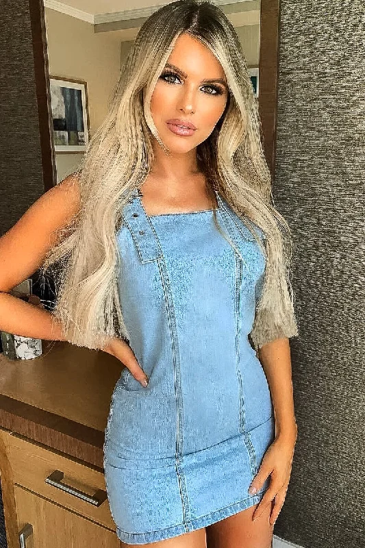 Light Denim Sleeveless Back Zip Mini Dress - Kasandra