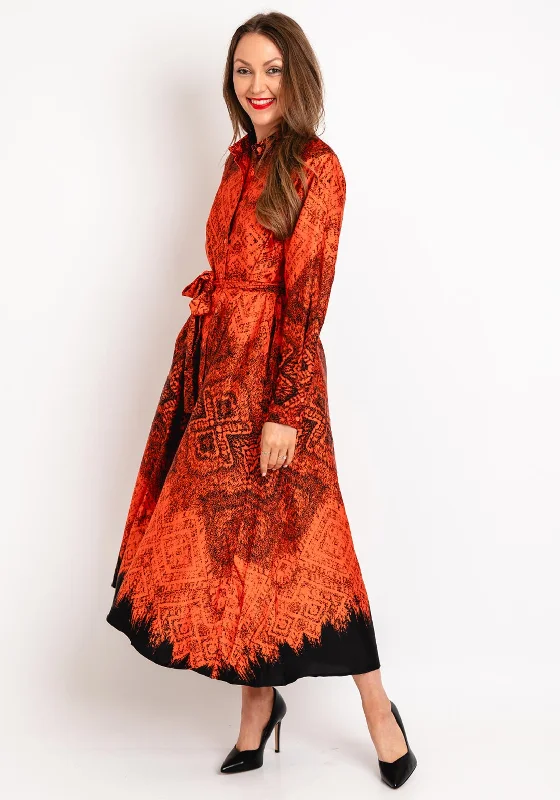 Natalia Collection One Size Scattered Print Shirt Maxi Dress, Orange