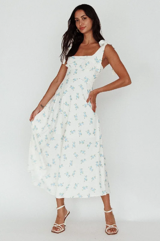 Mathilda Tied Shoulder Midi Dress Blue Floral