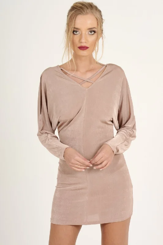 Mauve Batwing Cold Shoulder Mini Dress - Sonia