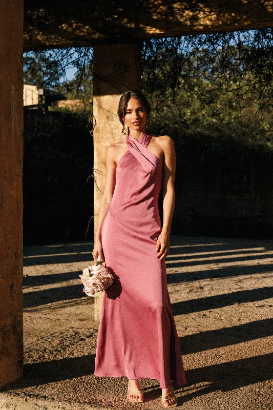 Mila Halterneck Maxi Dress - Dark Rose