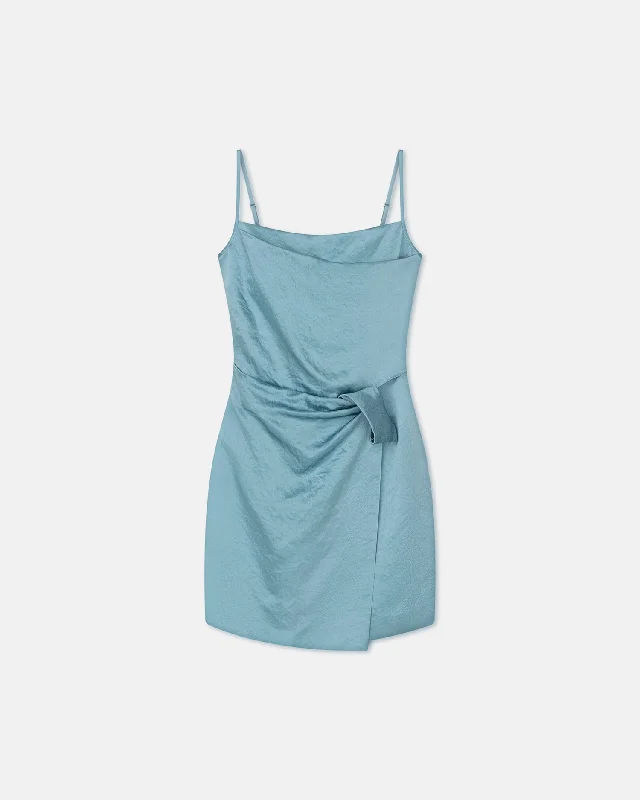 Eteline - Ruched Crinkled-Satin Mini Dress - Aqua