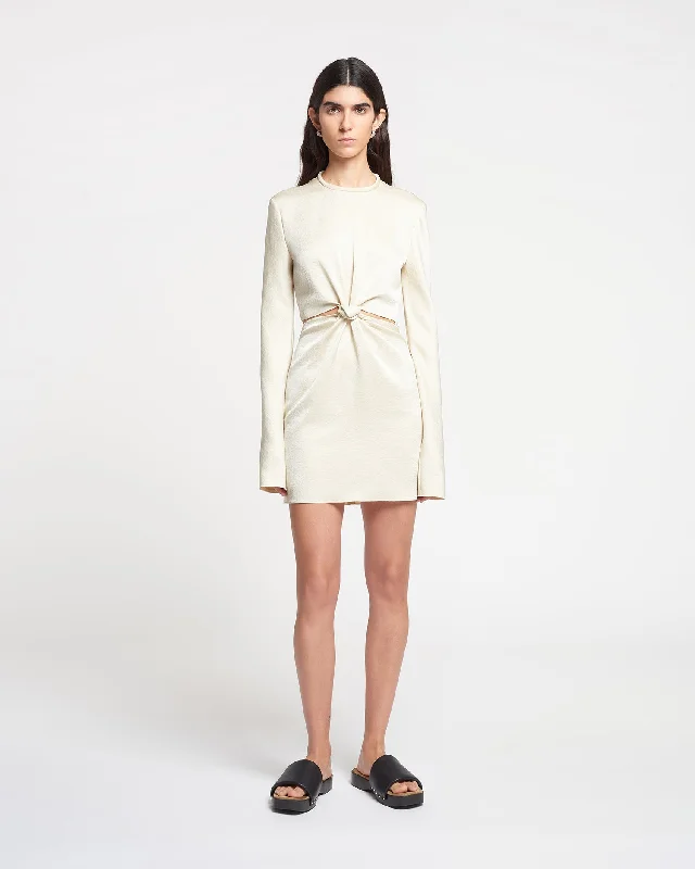 Tazia - Cut-Out Crisp Satin Mini Dress - Creme