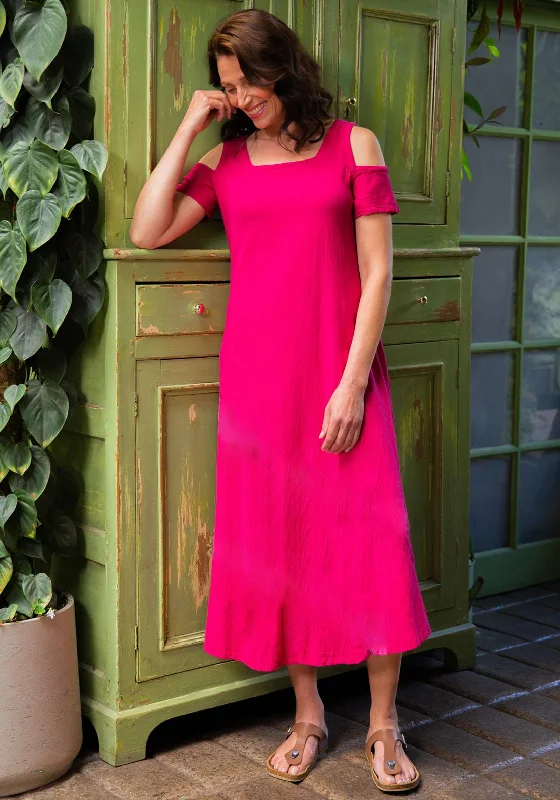 One Life Dana Cold Shoulder Maxi Dress, Fuchsia