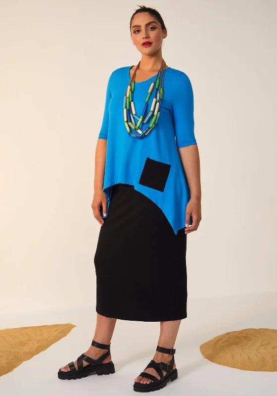 maxi dress for vacation -Ora Layered Top Maxi Dress, Blue Jewel & Black