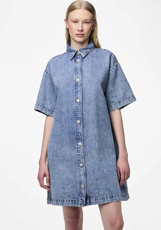 Pieces Kate Denim Button Down Dress, Light Blue Denim