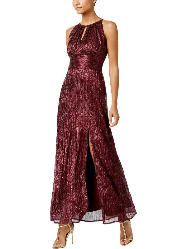 Petites Womens Metallic Empire Waist Evening Dress