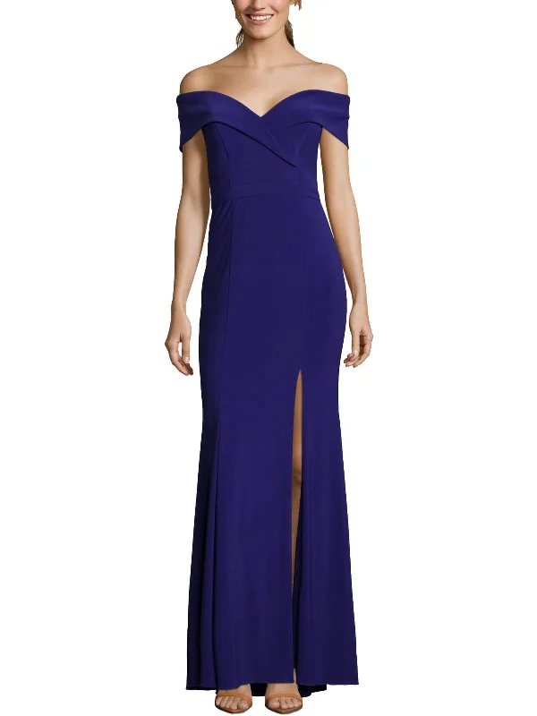 shimmer prom dress -Petites Womens Sweetheart Off-The-Shoulder Evening Dress