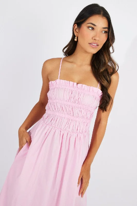 Pink Maxi Dress Sleeveless Shirred