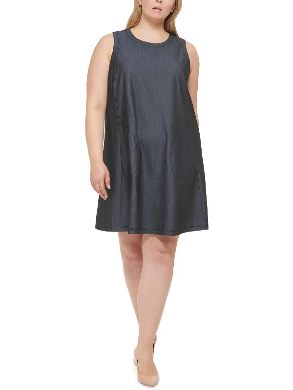 Plus    Womens Denim Midi Shift Dress