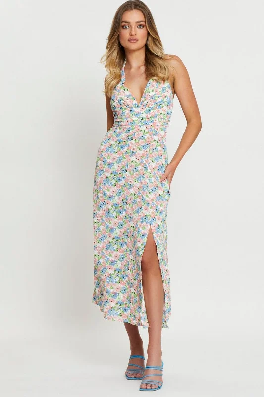 Print Maxi Dress Halter Neck