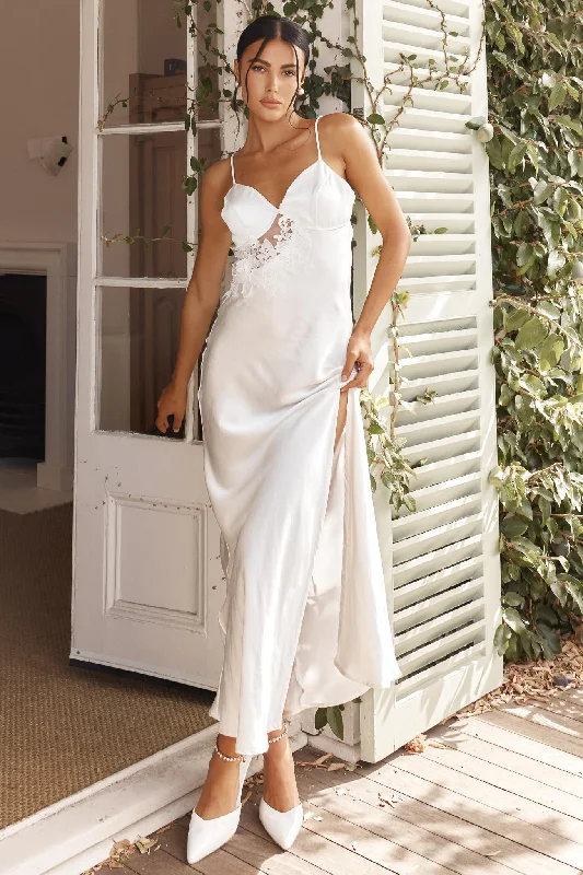 Roxana Applique Trim Split Maxi Dress White