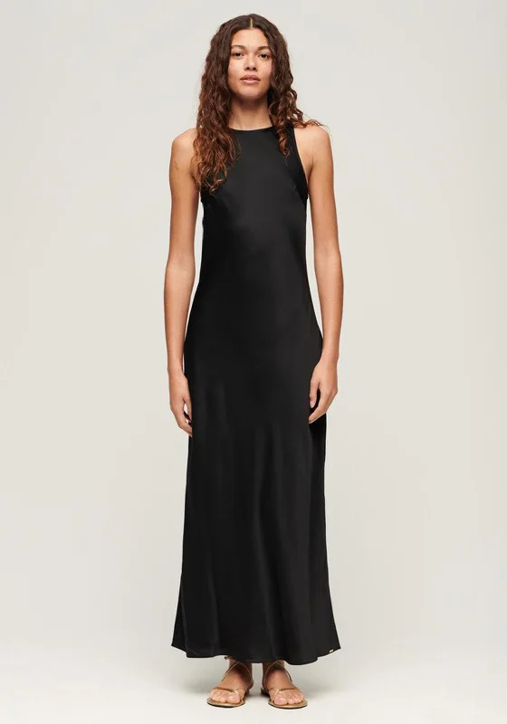 Superdry Womens Satin Racer Maxi Dress, Black