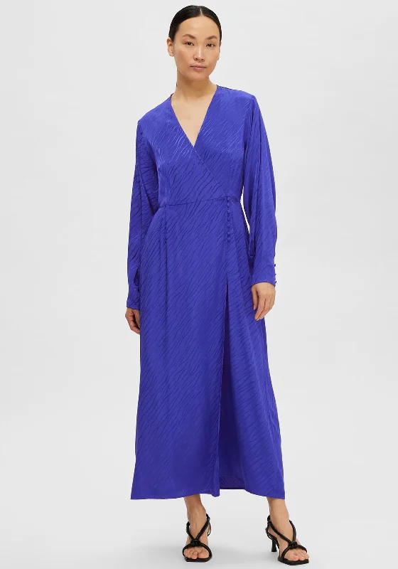 date night maxi dress -Selected Femme Abienne Satin Wrap Maxi Dress, Royal Blue