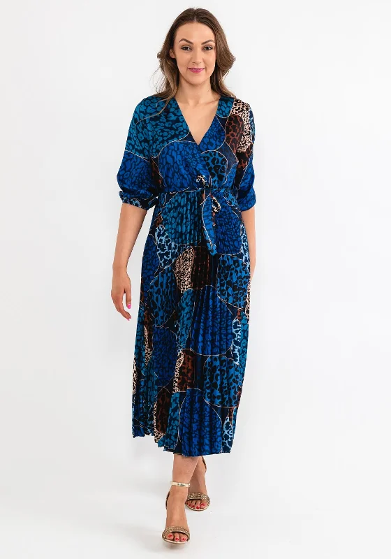 Seventy1 One Size Leopard Print Pleat Maxi Dress, Royal Blue