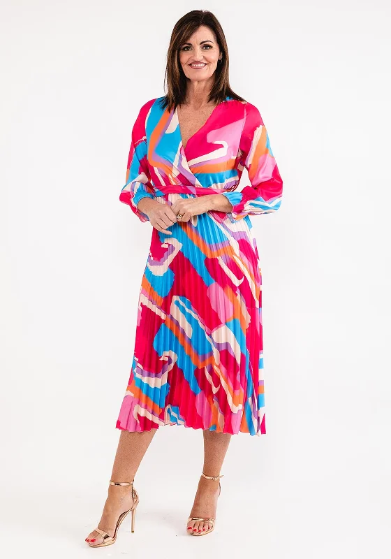 Seventy1 One Size Print Pleat Maxi Dress, Fuchsia Multi