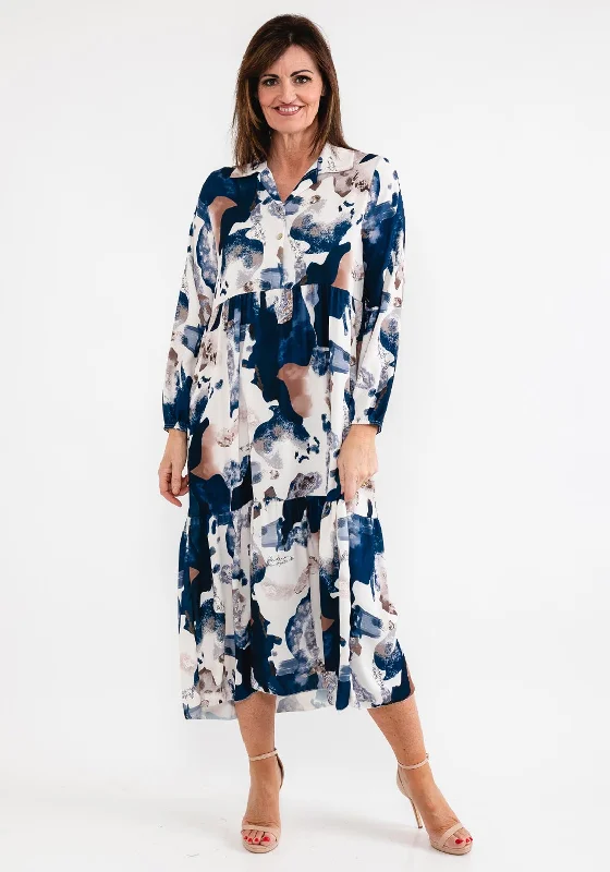 Seventy1 One Size Print Smock Maxi Dress, Navy Multi