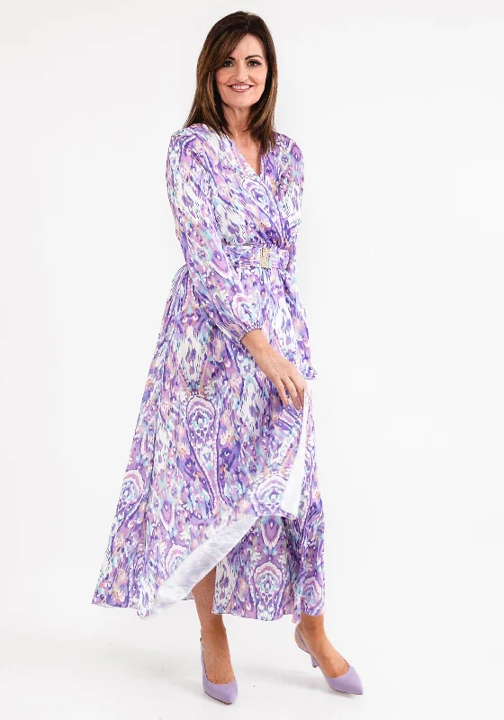 Seventy1 One Size Satin Print Wrap Maxi Dress, Lilac