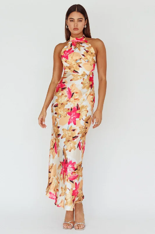 Shana Halterneck Maxi Dress Floral Pink