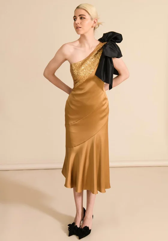 Sisters By Caroline Kilkenny Kennedy Sequin Satin Maxi Dress, Gold