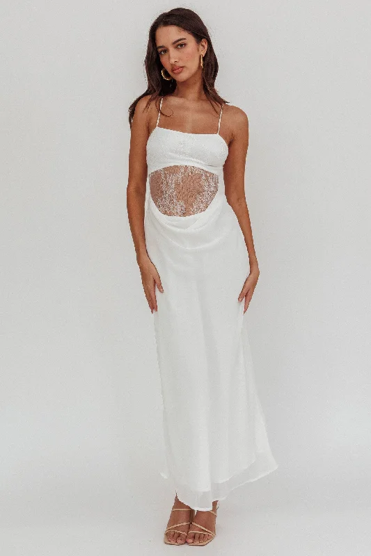 short sleeve maxi dress -These Days Backless Lace Waist Maxi Dress White