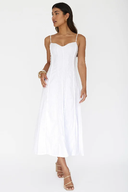 Vacay Pintuck Pleat Midi Dress White