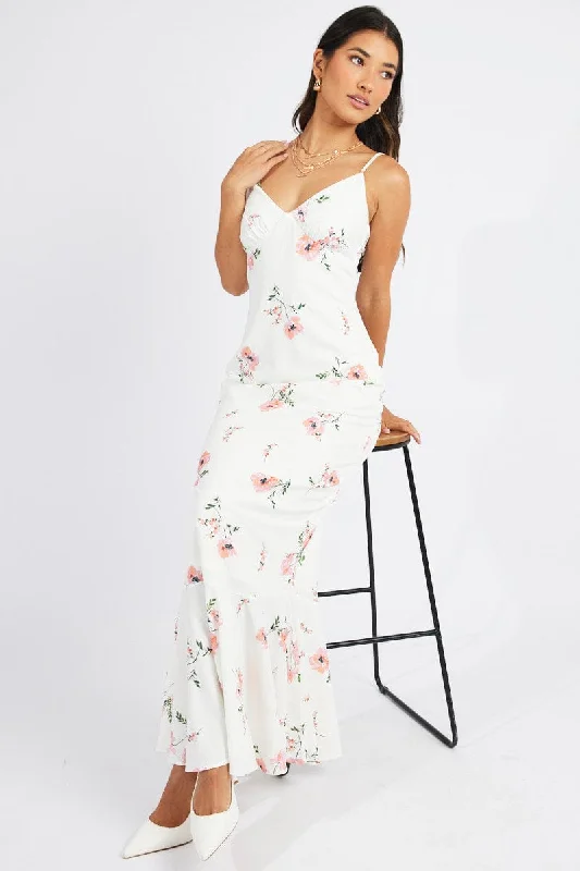 White Floral Maxi Dress Strappy