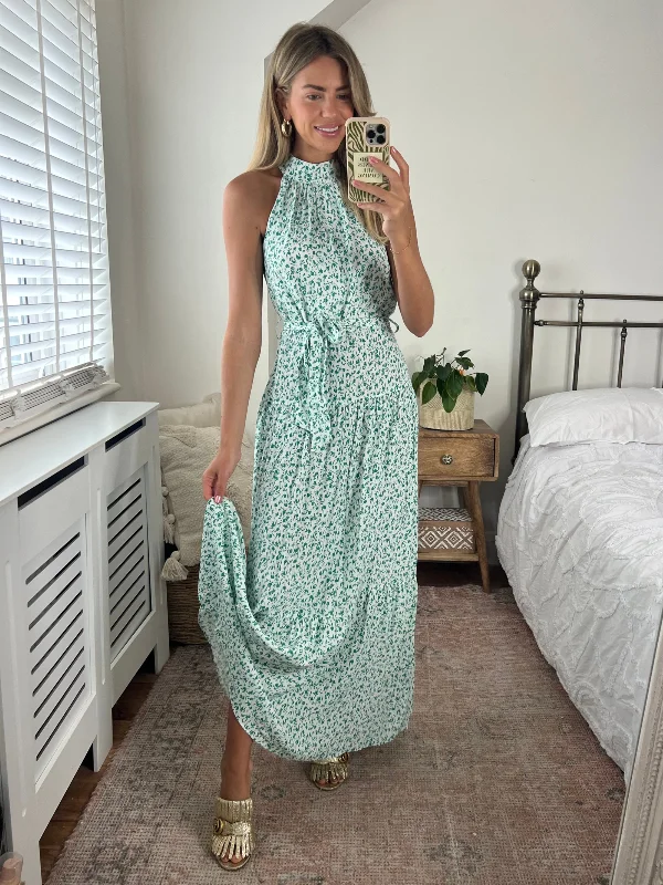 Willow High Neck Maxi Dress / Green