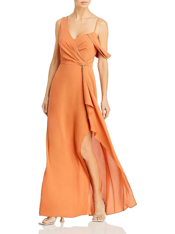 strapless ball gown prom dress -Womens Asymmetric Maxi Evening Dress