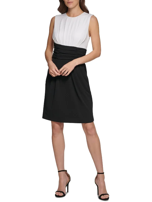 Womens Colorblock Knee Sheath Dress