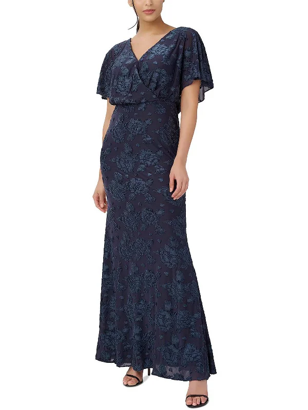 Womens Embroidered Burnout Evening Dress